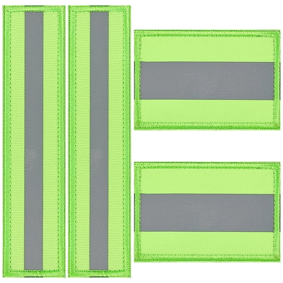 4Pcs 2 Styles Polyester Reflective Embroidered Patch for Tactical Gear Outdoor Activities Rectangle Green Yellow 80~151x34~53x4.5mm 2pcs/style
