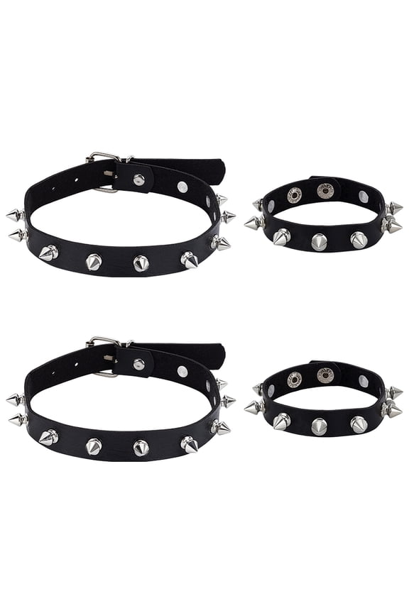 4Pcs 2 Styles Pu Leather Choker Necklaces Black Adjustable Punk Pu Bracelet Goth Choker Egirl Accessories Soft Collar Chain Gromment Eyelet Choker DIY