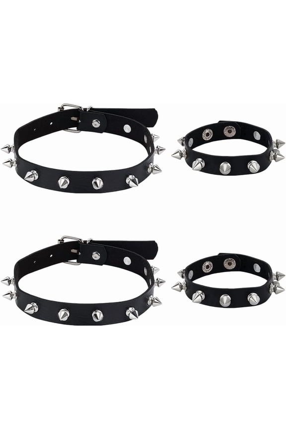 4Pcs 2 Styles Pu Leather Choker Necklaces Black Adjustable Punk Pu Bracelet Goth Choker Egirl Accessories Soft Collar Chain Gromment Eyelet Choker