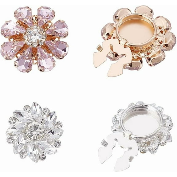 4Pcs 2 Styles Rhinestone Buttons Cover Button Cover Sleeve Buttons Cover Flower Buttons Cover Detachable Shirt Button Clips for Dress Suit Tux Shirt Accessories Pink for DIY