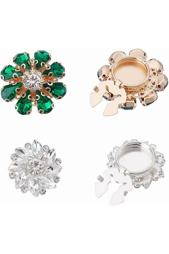 4Pcs 2 Styles Rhinestone Buttons Cover Button Cover Sleeve Buttons Cover Flower Buttons Cover Detachable Shirt Button Clips for DIY Making