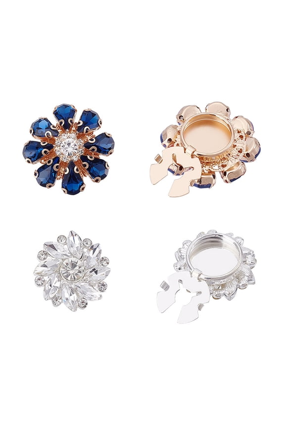 4Pcs 2 Styles Rhinestone Buttons Cover Button Cover Sleeve Buttons Cover Flower Buttons Cover Detachable Shirt Button Clips for DIY