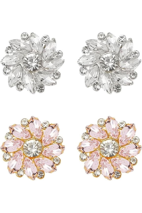4Pcs 2 Styles Rhinestone Buttons Cover Flower Sleeve Buttons Cover Detachable Shirt Button Clips Jewelry for Dress Suit Tux Shirt Accessories Light Rose for DIY
