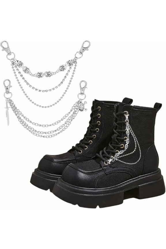 4Pcs 2 Styles Silver Shoe Charms Chains Shoe Chains Punk Style Removable Shoes Charms Gothic Metal Shoes Decorations or Sneakers Boots DIY Fashion Accessories