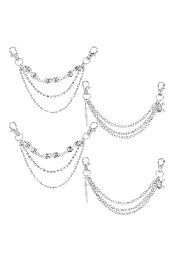 4Pcs 2 Styles Silver Shoe Charms Chains Shoe Chains Punk Style Removable Shoes Charms Gothic Metal Shoes Decorations or Sneakers Boots DIY Fashion Accessories DIY