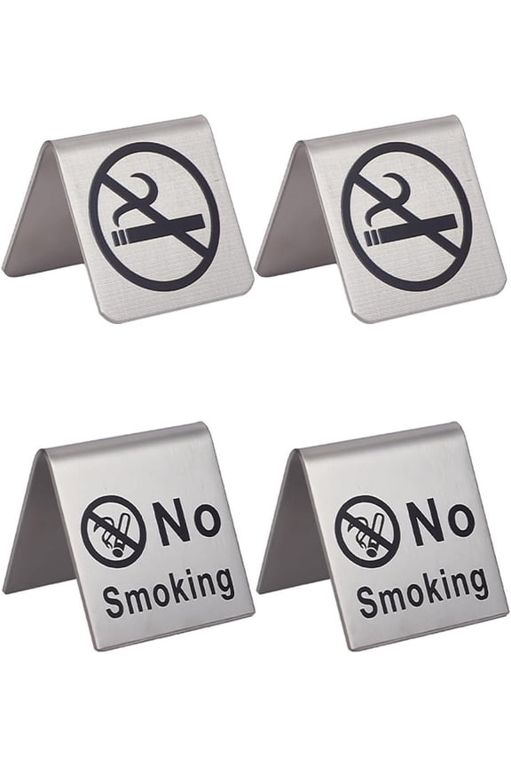 4Pcs 2 Styles Stainless Steel No Smoking Table Sign 2x1.9in Metal Warning Reservation Non Smoking Desk Logo Display Signs for Restaurant Office Hotel Hospitals Clubs Room Business
