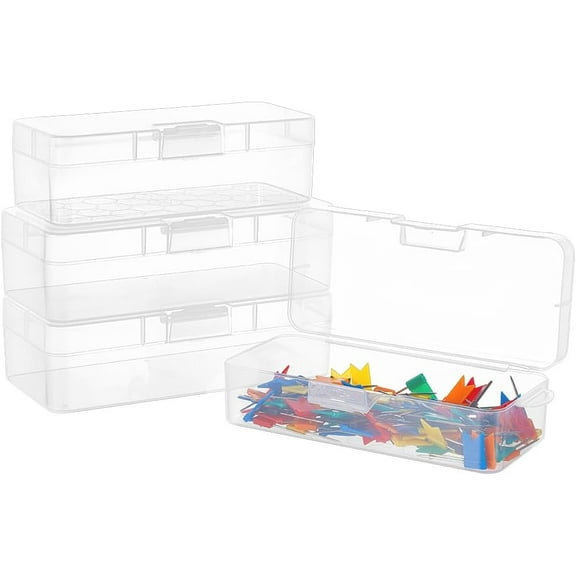 4Pcs 2 Styles Transparent Plastic Storage Boxes Bead Containers with Hinged Lid Rectangle Clear 16.3~18x6.57~7.54x4.62~4.7cm 2pcs/style