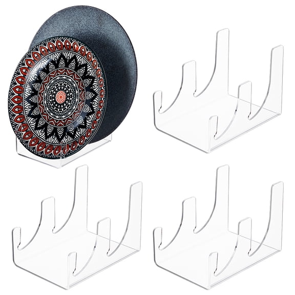 4Pcs 2 Tier Plate Dinnerware Display Stand Acrylic China Platters Holders Racks Clear China Plate Dish Platters Setting Holder