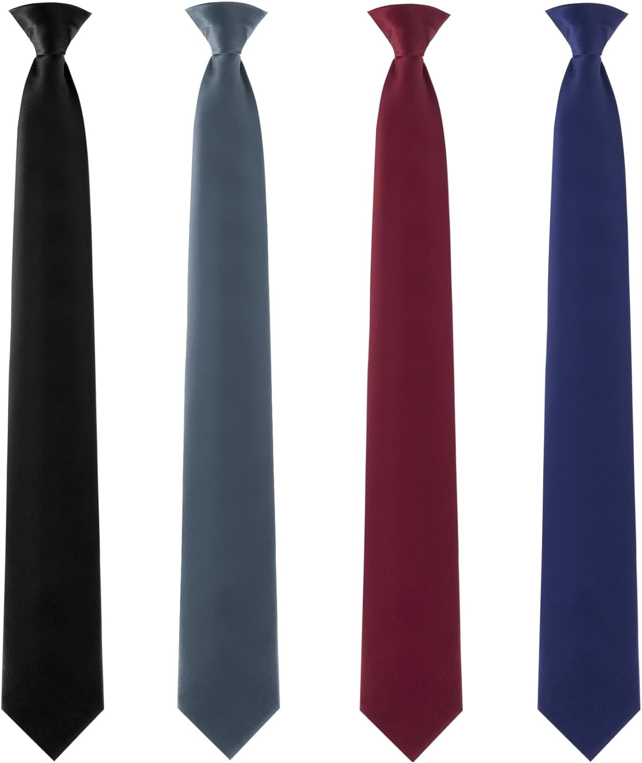 4Pcs 20 Inch Men's Clip-on Ties Solid Color Men's Tie Pretied Clip on Ties for Men Men's Clip on Necktie Men's Button Ties(Black, Charcoal Grey, Navy Blue, Wine Red)