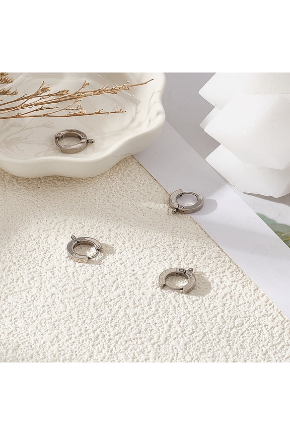 4Pcs 201 Stainless Steel Hoop Earrings Findings Ear Hoops with Loop Stainless Steel Color 12x11x3mm