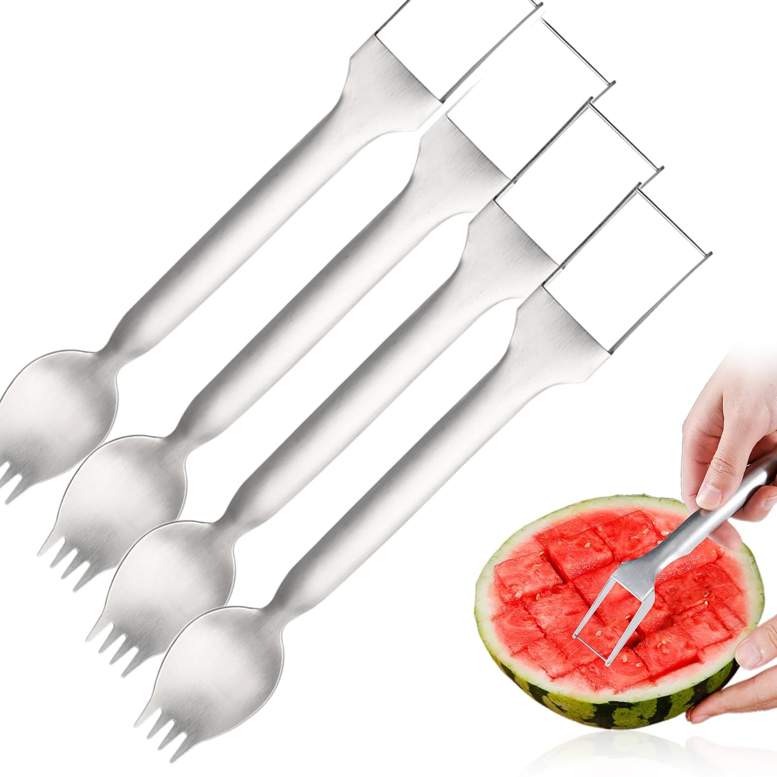 Fork Cutter 4Pcs 2025 Watermelon Fork Slicer Cutter, 2-in-1 Stainless Steel Fruit ...