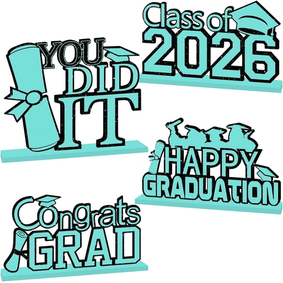 4Pcs 2026 Graduation Decorations Wooden Table Centerpiece Class of 2026 Graduation Table Decorations Tabletop Tiered Tray Decor for Congrats Grad Party Decor Supplies