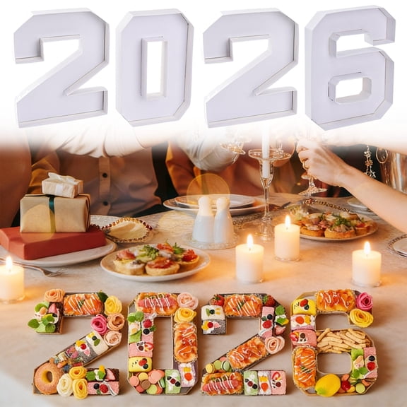 4Pcs 2026 Graduation Numbers Trays Reusable Food Serving Container Lightweight Grad Party Table Decor Platters For Cupcakes Snacks(White-25Cm)
