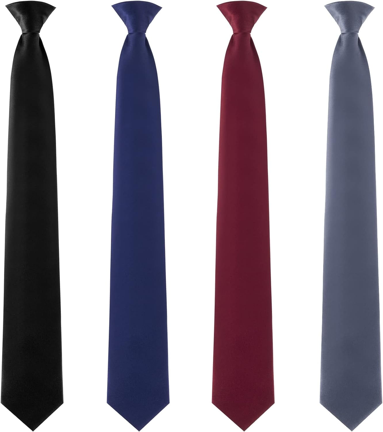 4Pcs 20inch Men's Clipon Ties Solid Color Men's Tie Pre Tied Clip on