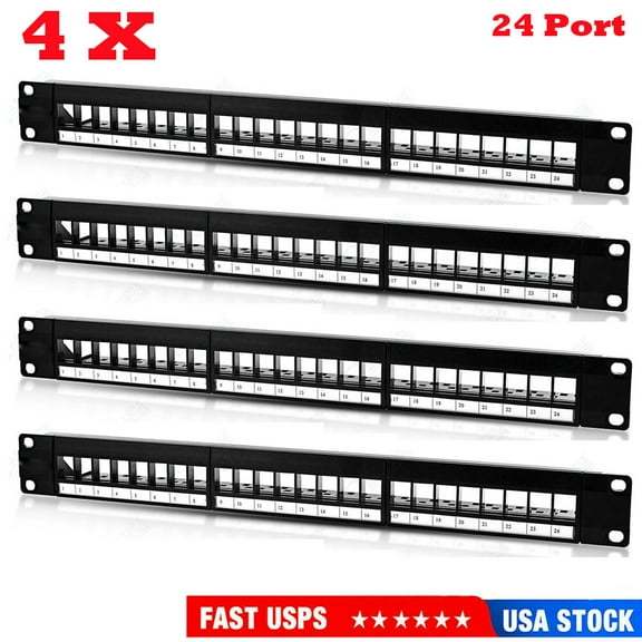 4Pcs 24 Port Keystone Blank Patch Panel Plate Cat5 Cat5e Cat6 Cat6a RJ-45 19" 1U