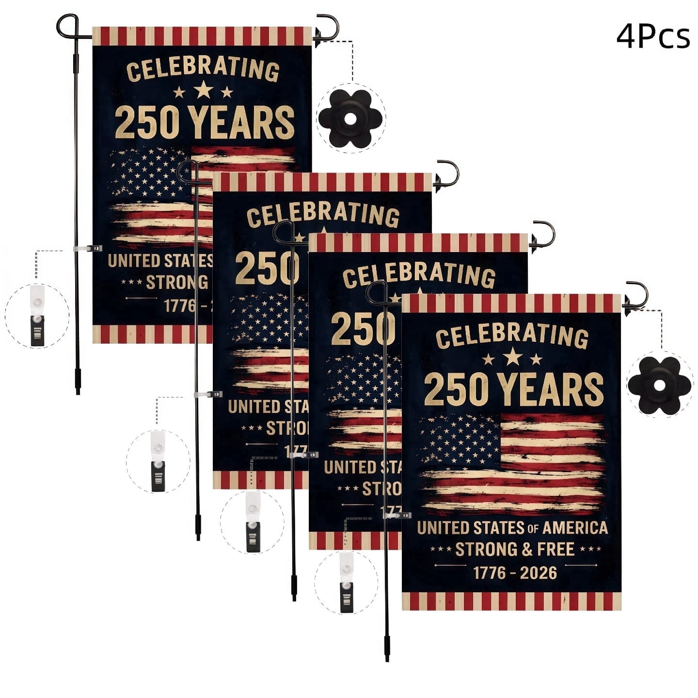 4Pcs 250th Anniversary Flag Doubleside Celebrating 250 Years Anniversary Flags Retro 1776-2026 Patriotic Flags for Outdoor Lawn Garden Decor Polyester