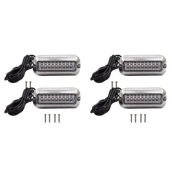 4Pcs 27 Blue LED Stainless Lights Underwater Pontoon for Marine Boat Transom,4*LED Lamps,Silver