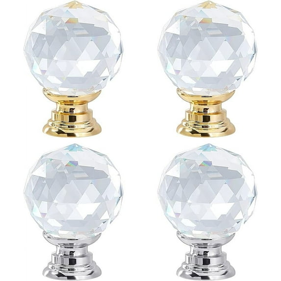 4Pcs 27mm Ball Drawer Handle Base Cabinet Door Knobs Crystal Pull Handles with Screws for Cupboard Home Decorating