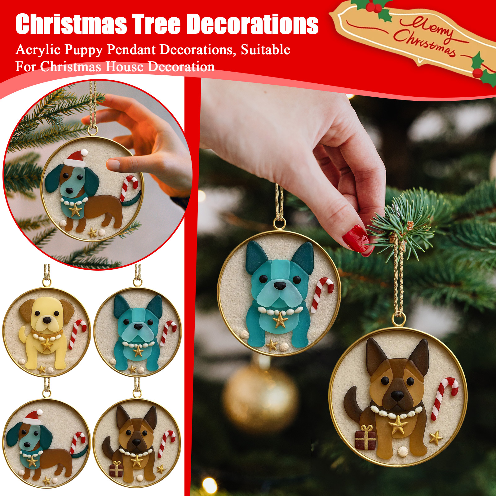 4Pcs 3.14Inch Sea Glass Dog Christmas Tree Ornaments, 2D Acrylic — free download