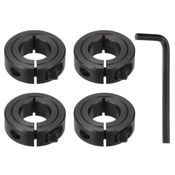 4Pcs 3/4" Bore Clamp-on Shaft Collar, Black Carbon Steel Locking Collar 1-1/2" OD 1/2" Thick with 3/16"(4.76mm) Flat Hex Wrench for Timing Pulley, Machine Tool, Industry