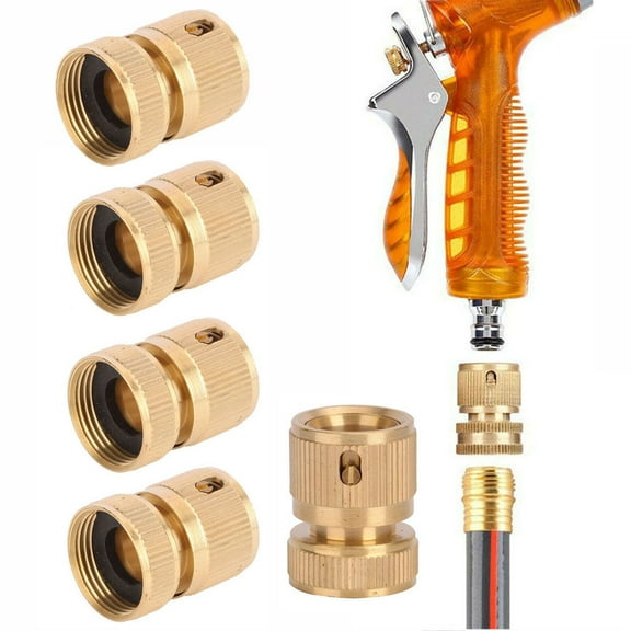 4Pcs 3/4" Garden Water Hose Quick Tube Female Connector Adapter Heavy Duty Brass Gold