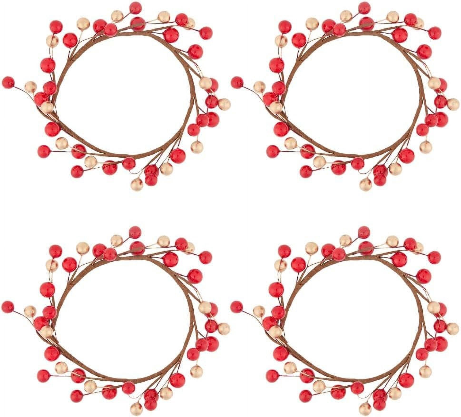 Red Candle Rings 4Pcs 3.6 Inch Christmas Candle Wreaths Red Berry Candle Rings DIY for ...