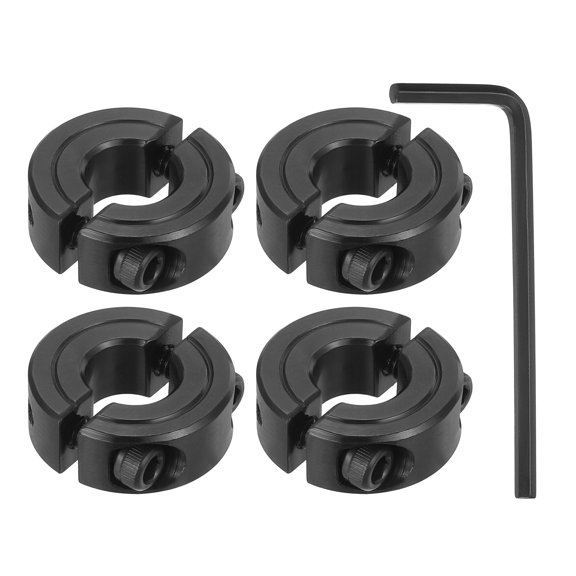 4Pcs 3/8" Bore Clamp-on Shaft Collar, Black Carbon Steel Split Locking Collar 7/8" OD 11/32" Thick with 7/64"(2.78mm) Flat Hex Wrench for Timing Pulley, Machine Tool, Industry