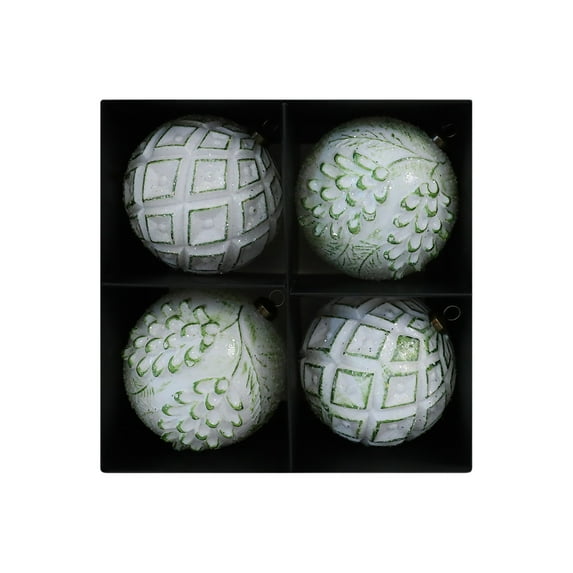 4Pcs 3.93Inch Farmhouse Ball Christmas Ornaments, Ball Vintage Style Christmas Decorations, Holiday Decor with Assorted Designs for Christmas Tree Thanksgiving Party Decoration