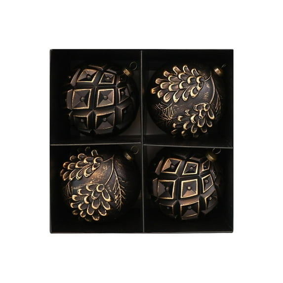 4Pcs 3.93Inch Farmhouse Ball Christmas Ornaments, Ball Vintage Style Christmas Decorations, Holiday Decor with Assorted Designs for Christmas Tree Thanksgiving Party Decoration