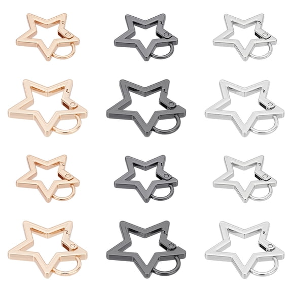4Pcs 3 Colors 2 Styles Alloy Spring Gate Rings Star Mixed Color 36.5~45.5x32.5~41.5x3.5~4.5mm Hole: 10~12.5x8~10mm 2pcs/color