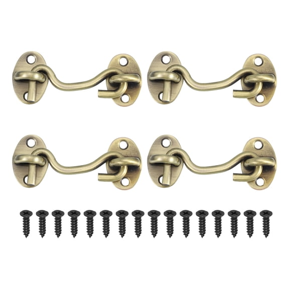4Pcs 3" Hook and Eyes Catch Door Latch Locks, Stainless Steel Cabin Hooks Bronze