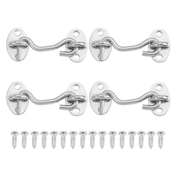 4Pcs 3" Hook and Eyes Catch Door Latch Locks, Stainless Steel Cabin Hooks Silver