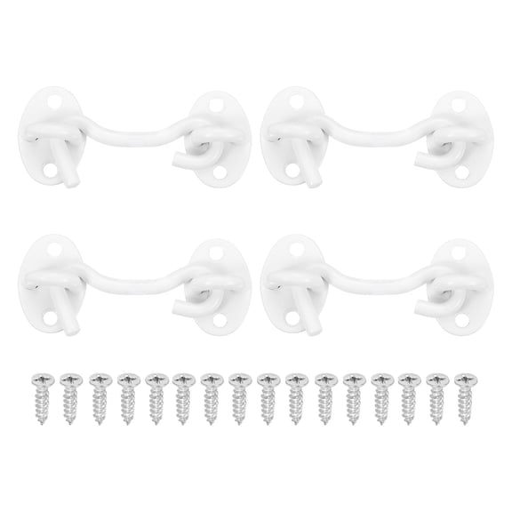 4Pcs 3" Hook and Eyes Catch Door Latch Locks, Stainless Steel Cabin Hooks White