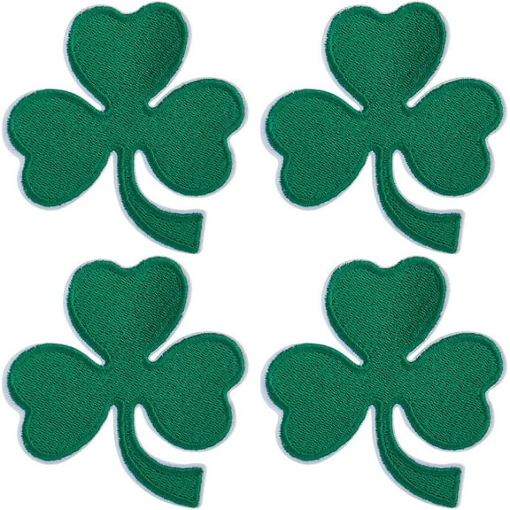4Pcs 3 Inch Lucky Shamrock Iron on Patches Saint Patrick's Day Leaf Clover Cloth Sew Embroidered Patches Plants Irish Clover on Appliques for Clothing Uniforms Hats Accessories(Green) DIY