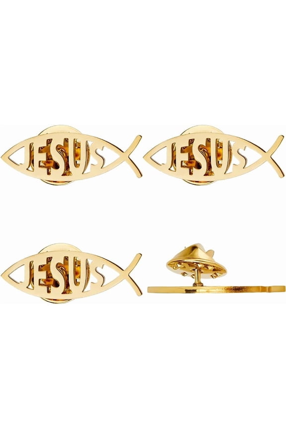 4Pcs 304 Stainless Steel Lapel Pin Backs Jesus fish brooch Cartoon Fish Pin Christian Jewelry for Coat Shirt Suit Collar Accessories Gift Metal Golden