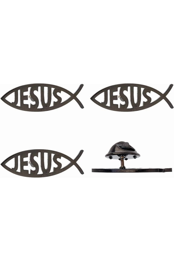 4Pcs 304 Stainless Steel Lapel Pin Backs Jesus fish brooch Cartoon Fish Pin Christian Jewelry for Coat Shirt Suit Collar Accessories Gift Black DIY