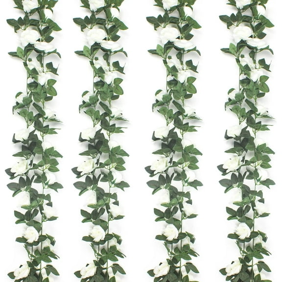 4Pcs(32 FT) Artificial Rose Vine Fake Flower Garland Hanging Rose Ivy Hanging Baskets Wedding Arch Garden Background Decor (Red)