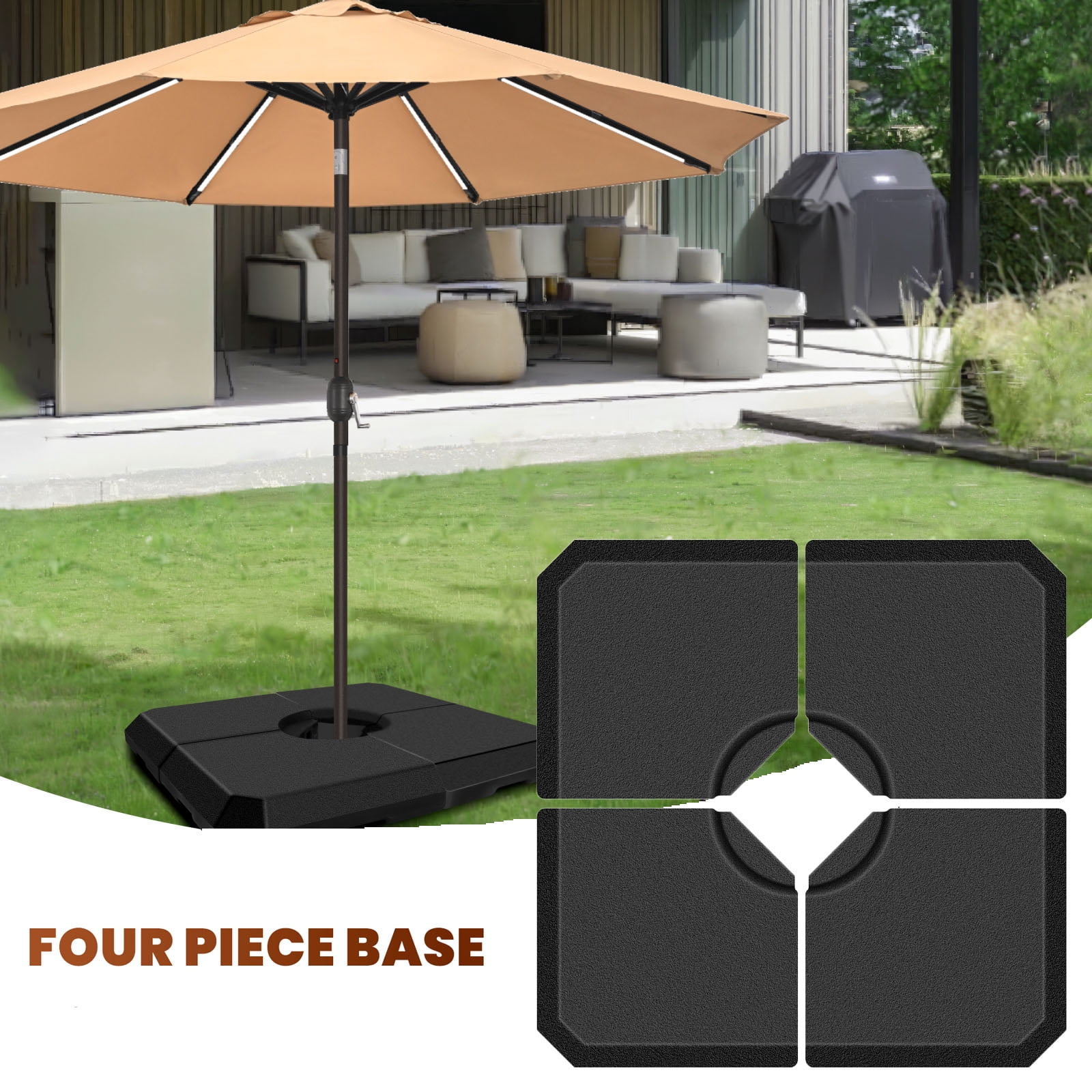 4Pcs 353lb Capacity Water Sand Outdoor Cantilever Umbrella Base, Cantilever Patio Umbrella Base, Umbrella Stand Outdoor Base for Heavy Duty Setups, Black