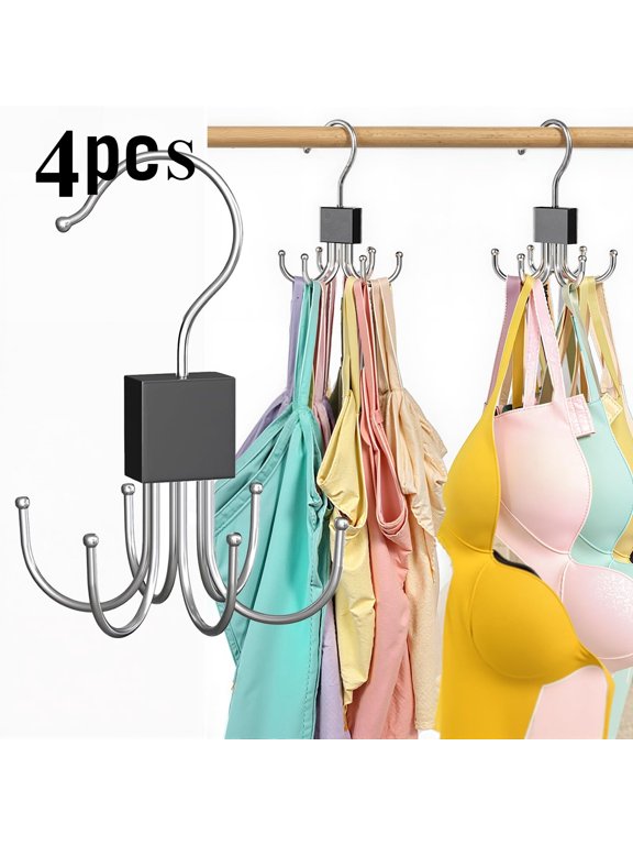 4Pcs 360 Rotatable MultiHook Hanger, SpaceSaving Wardrobe Organizer Hanger, Holds Vests, Bras, Camisoles, Scarves, Wallets, MultiPurpose Closet Storage Hook for Bedroom Wardrobe