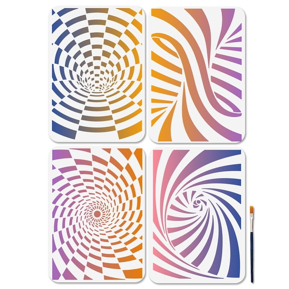 4Pcs 3D Background Painting Stencils Geometric Space Stencils 11.78.3inch with Paint Brush Reusable Art Templates for Wood Wall