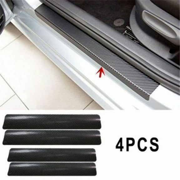 4Pcs 3D Carbon Fiber Car Anti Scratch Sticker Door Sill Scuff Plate Cover Decals