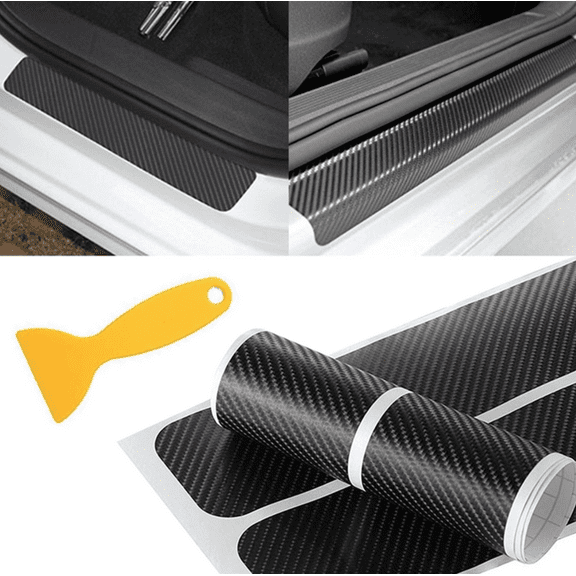 4Pcs 3D Carbon Fiber Car Anti Scratch Sticker Door Sill Scuff Plate Cover Decals