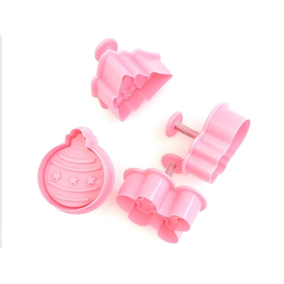 4Pcs 3D Christmas Cookie Cutter Stamp Mold Set - DIY Pastry Baking Tools, Festive Plastic Plunger Cutters