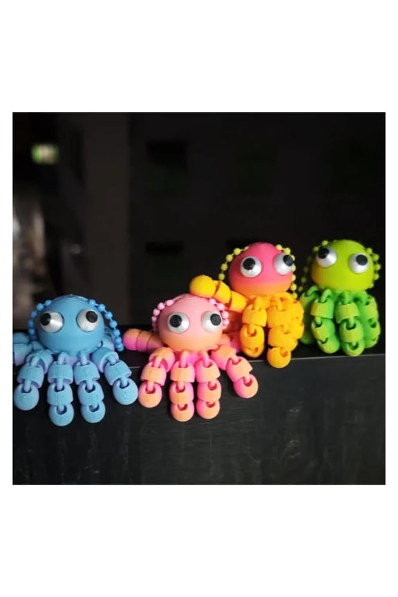 4Pcs 3D Printed Octopus Squid Keychain Backpack Cute Car Decoration Pendant Cartoon Model Toy Desktop Ornament Gift