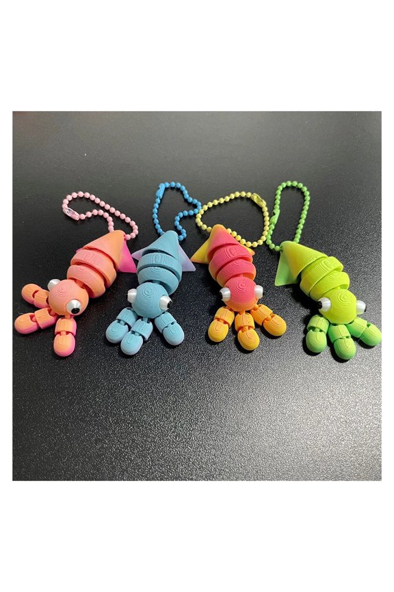 4Pcs 3D Printed Octopus Squid Keychain Backpack Cute Car Decoration Pendant Cartoon Model Toy Desktop Ornament Gift