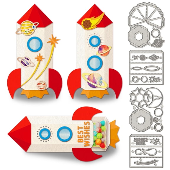 4Pcs 3D Rocket Candy Box Metal Cutting Dies Space Universe Carbon Steel Cutting Dies Stencils