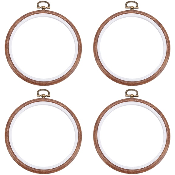 4Pcs 4.35 Inch Round Embroidery Frame Plastic Sewing Hoop Small Saddle Brown Circle Hollow Stitch Imitation Wood Rings