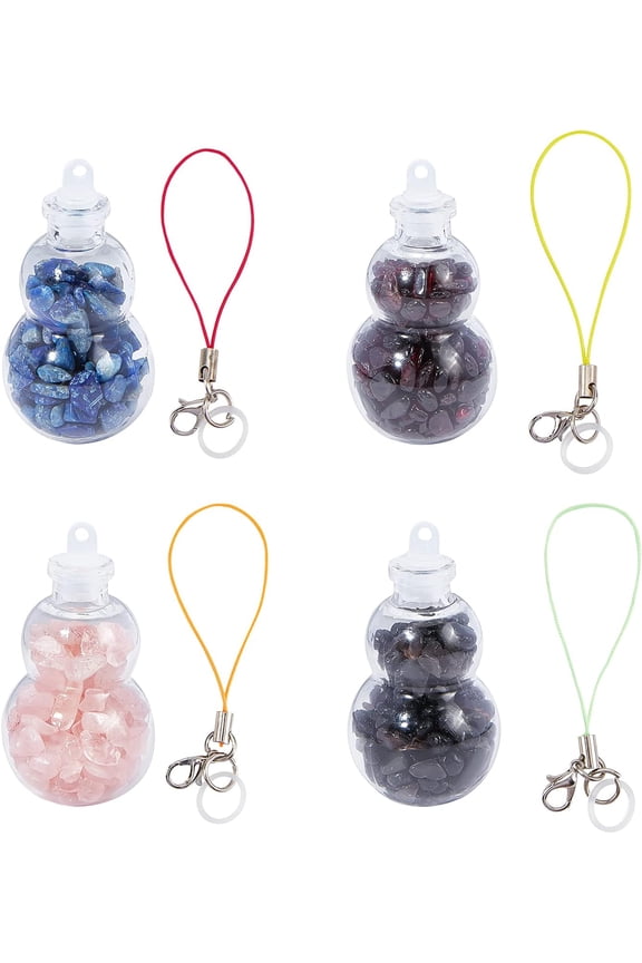 4Pcs 4 Colors 4.37Inch Mini Gemstone Wishing Bottles Gourd Drifting Bottles Tumbled Gemstone Chips Healing Reiki Stones Set for DIY Necklace Pendant Jewelry Making Home Decoration