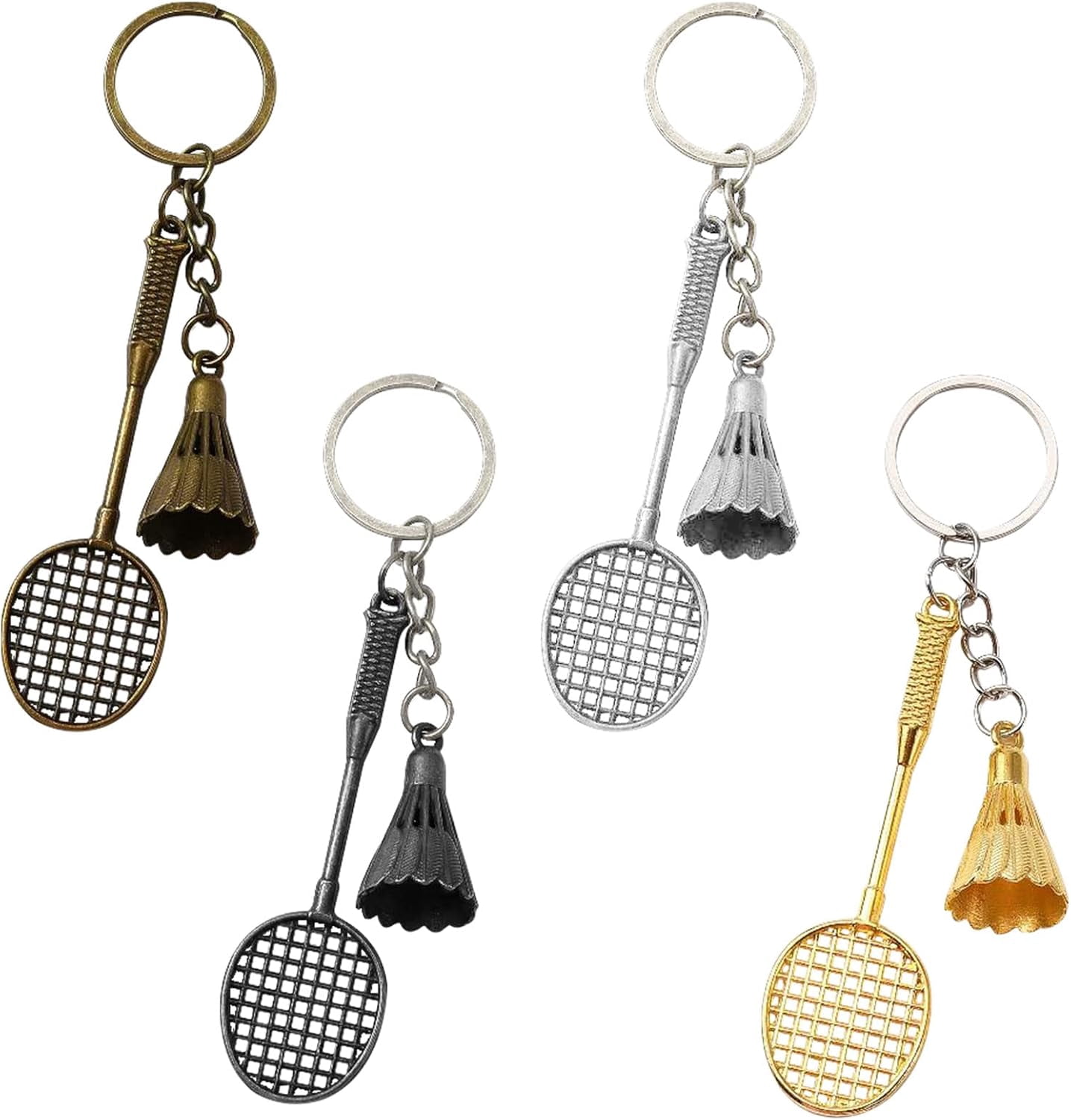 4Pcs 4 Colors Badminton Keychain Zinc Alloy Badminton Keyring ...