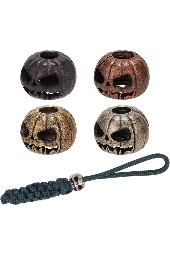 4Pcs 4 Colors Brass EDC European Beads Parachute String Beads Large Hole Beads for Knife Lanyard Keychain Bracelet Pumpkin Skull Mixed Color 17x13mm Hole: 5.7~10mm 1pc/color